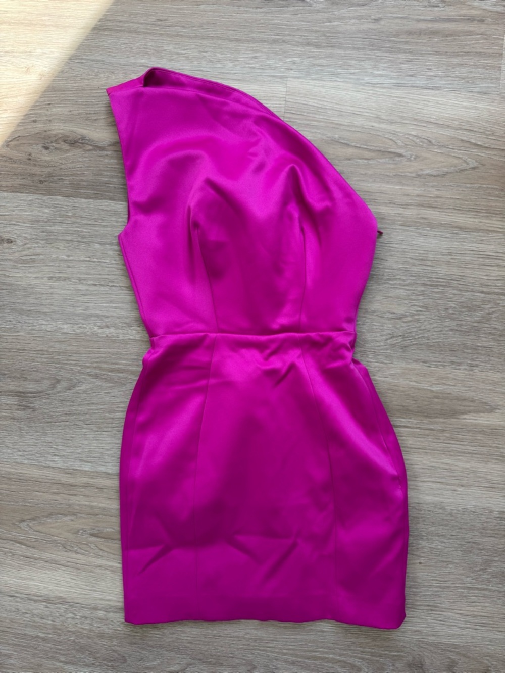 House of CB Asymmetric One-Shoulder Satin Mini Dress in Fuchsia